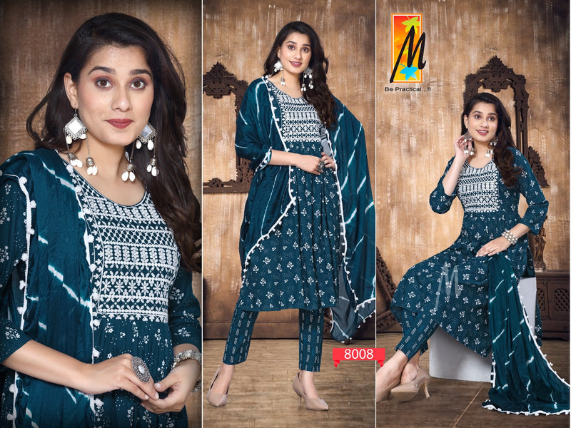 Master Nazakat Printed Rayon Nayra Cut Embroidery Fancy Designer Partywear Kurti