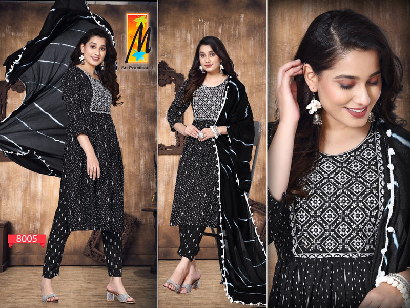 Master Nazakat Printed Rayon Nayra Cut Embroidery Fancy Designer Partywear Kurti