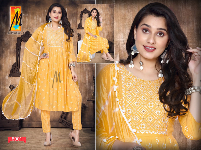 Master Nazakat Printed Rayon Nayra Cut Embroidery Fancy Designer Partywear Kurti