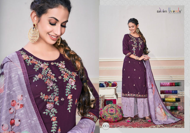 Seven Threads Nazakat Viscose Silk Fancy Stylish Party Wear Kurtis With Sharara Style Bottom & Dupatta