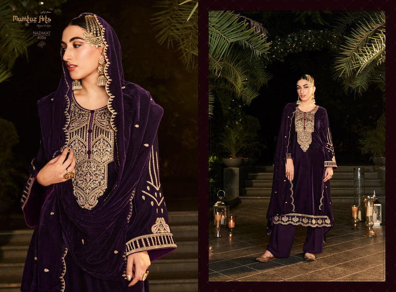 Mumtaz Nazakat Velvet With Beautiful Heavy Embroidery Work Stylish Designer Festive Wear Salwar Kameez