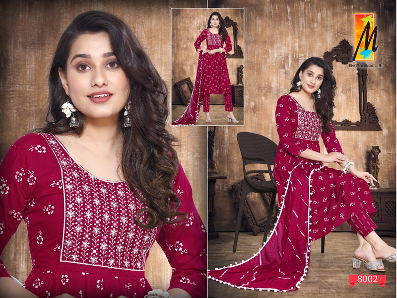 Master Nazakat Printed Rayon Nayra Cut Embroidery Fancy Designer Partywear Kurti