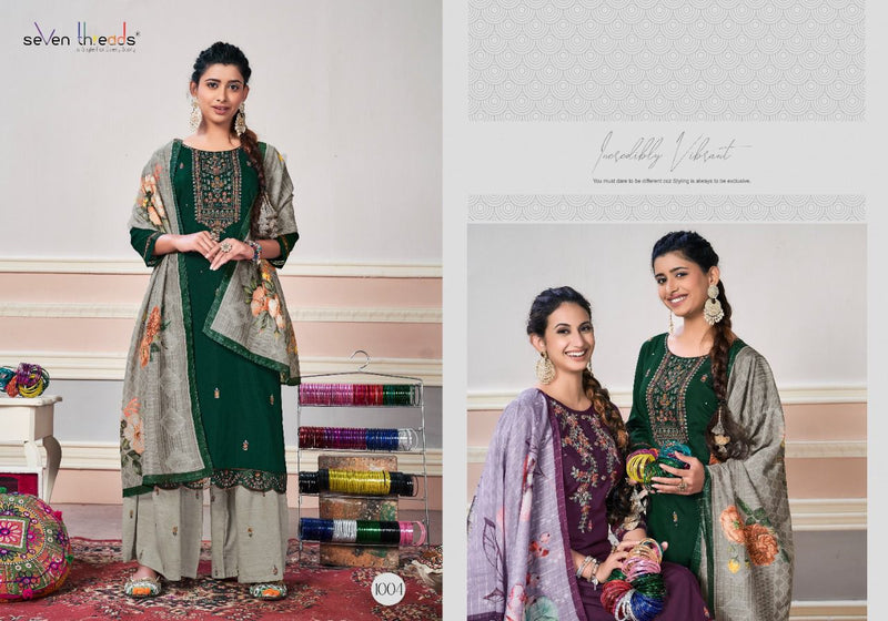 Seven Threads Nazakat Viscose Silk Fancy Stylish Party Wear Kurtis With Sharara Style Bottom & Dupatta
