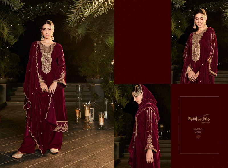 Mumtaz Nazakat Velvet With Beautiful Heavy Embroidery Work Stylish Designer Festive Wear Salwar Kameez