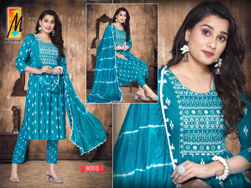 Master Nazakat Printed Rayon Nayra Cut Embroidery Fancy Designer Partywear Kurti