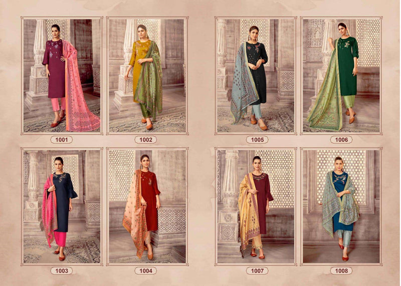Surya Jyoti Neeza Vol 1 Jam Satin A Line Fancy Stylish Party Wear Kurtis With Set Of Bottom & Dupatta