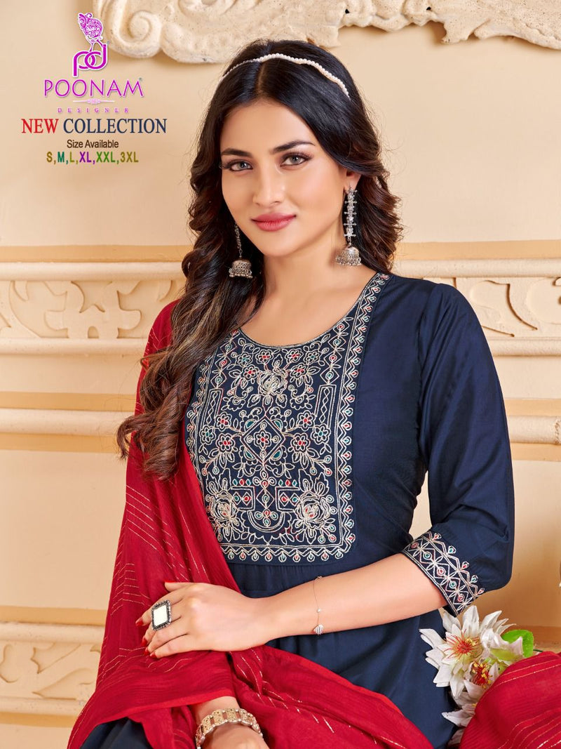 Poonam New Collection Rayon Modal Silk Heavy Embroidery Work Stylish Designer Long Gown