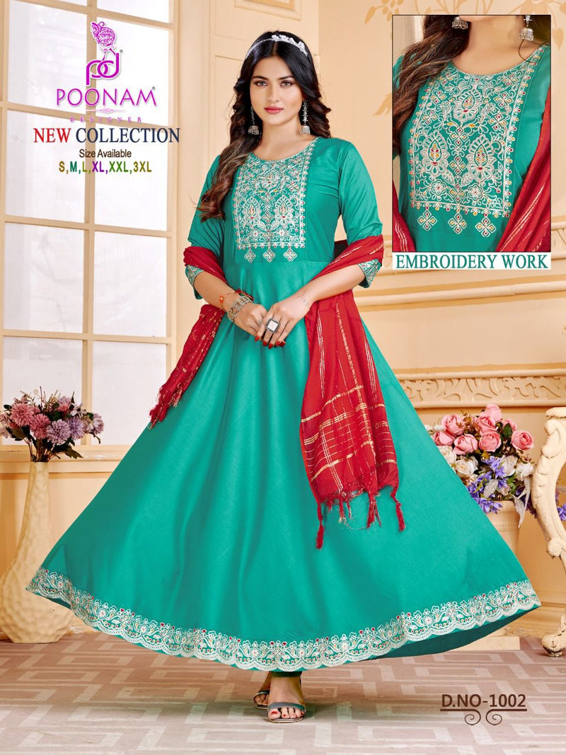 Poonam New Collection Rayon Modal Silk Heavy Embroidery Work Stylish Designer Long Gown