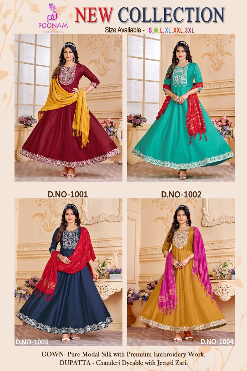 Poonam New Collection Rayon Modal Silk Heavy Embroidery Work Stylish Designer Long Gown