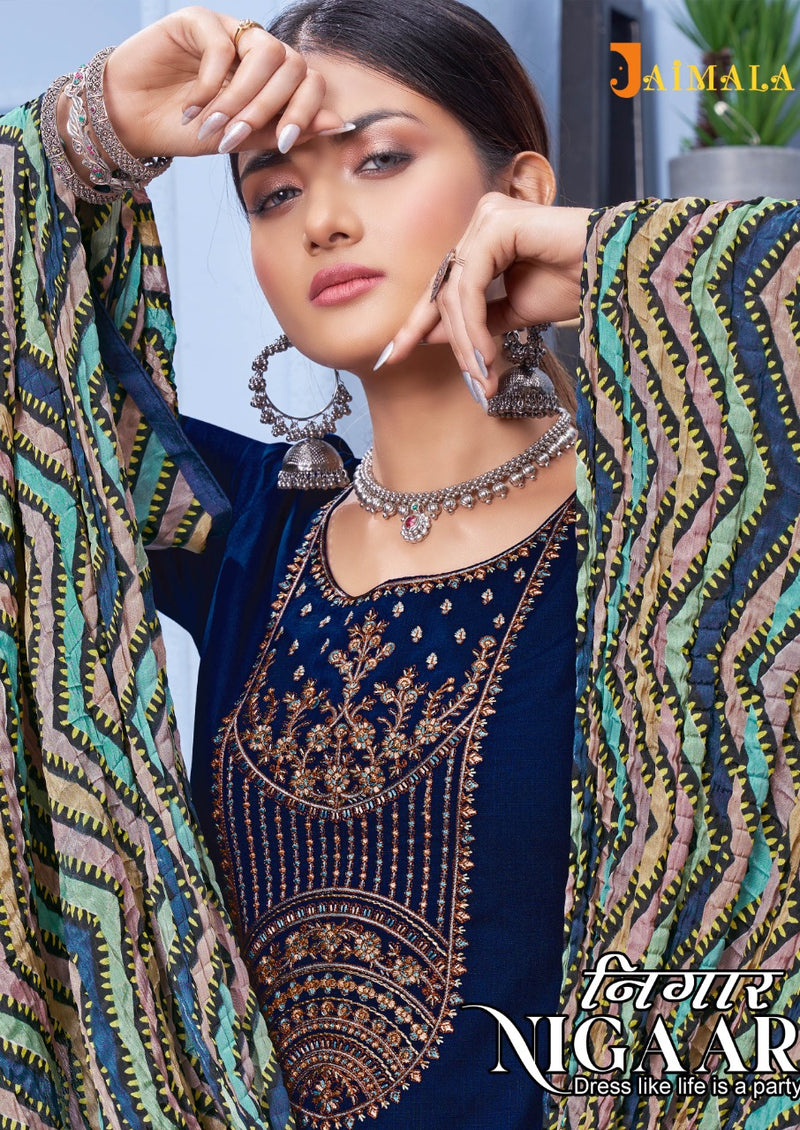 Alok Suits Jaimala Nigaar Rayon Slub Designer Embroidered Party Wear Salwar Suits