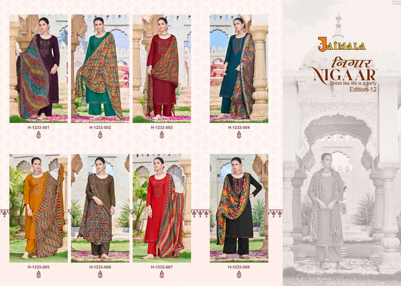 Alok Suits Jaimala Nigaar Vol 12 Pure Rayon Slub Embroidery Swarovski Diamond Work Designer Salwar Suit