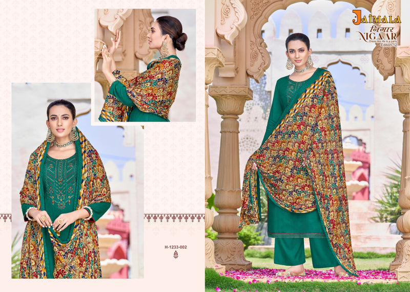 Alok Suits Jaimala Nigaar Vol 12 Pure Rayon Slub Embroidery Swarovski Diamond Work Designer Salwar Suit