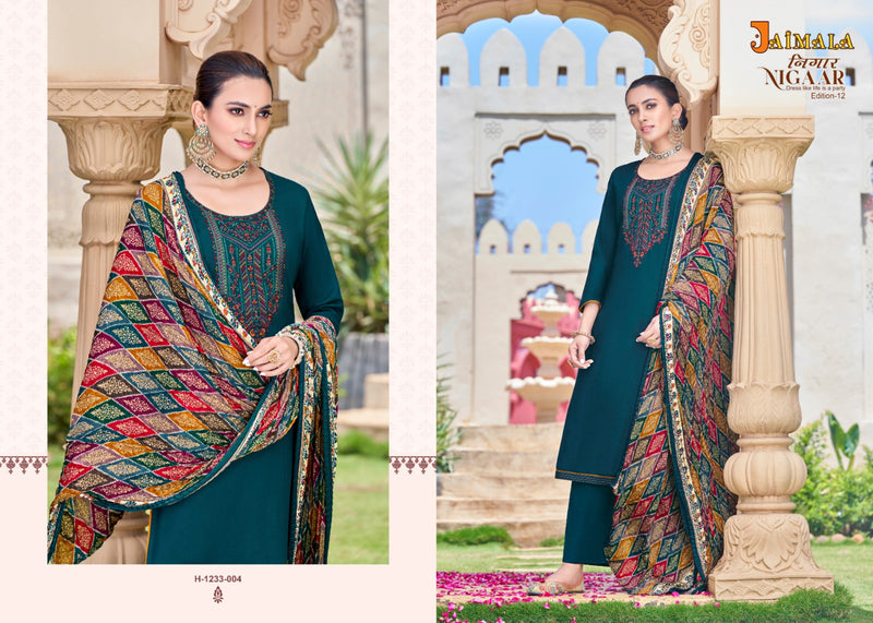 Alok Suits Jaimala Nigaar Vol 12 Pure Rayon Slub Embroidery Swarovski Diamond Work Designer Salwar Suit