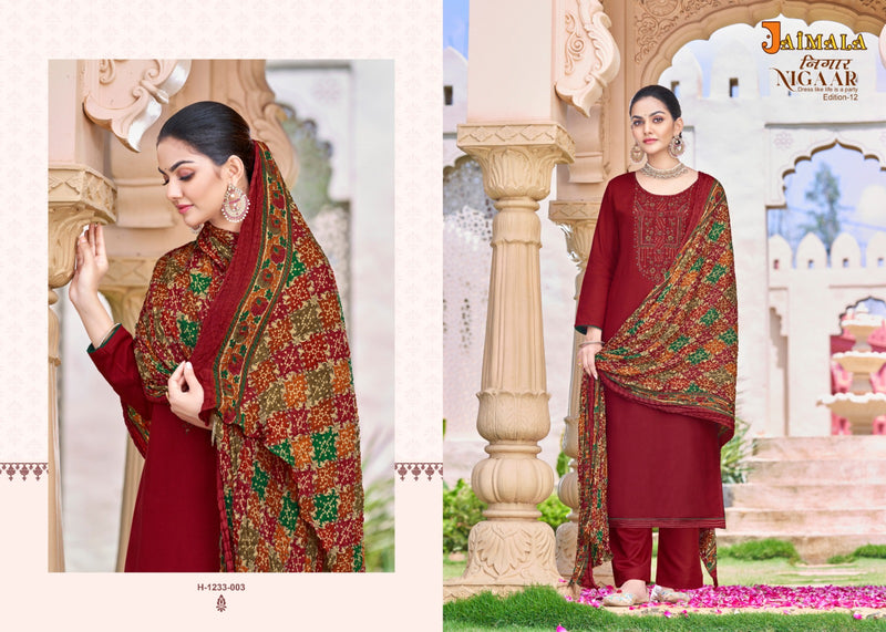 Alok Suits Jaimala Nigaar Vol 12 Pure Rayon Slub Embroidery Swarovski Diamond Work Designer Salwar Suit