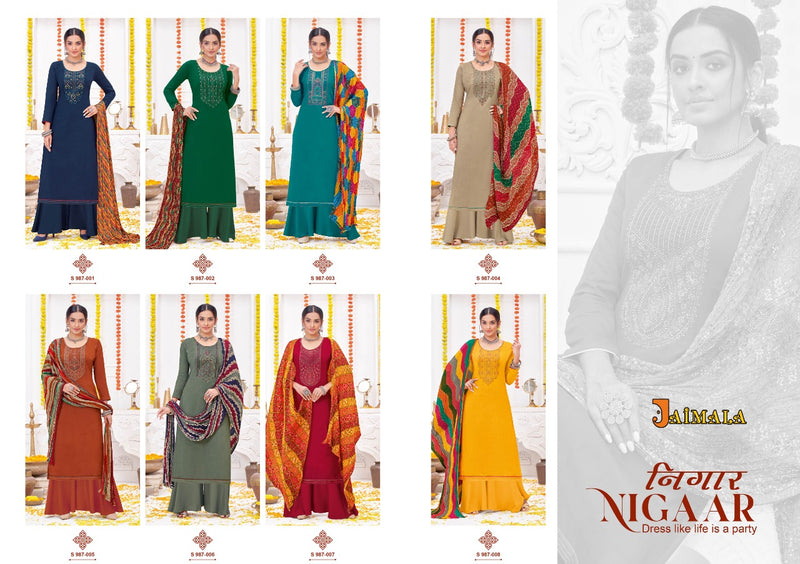 Alok Suits Jaimala Nigaar Rayon Slub Embroidery Designer Festive Wear Salwar Suits