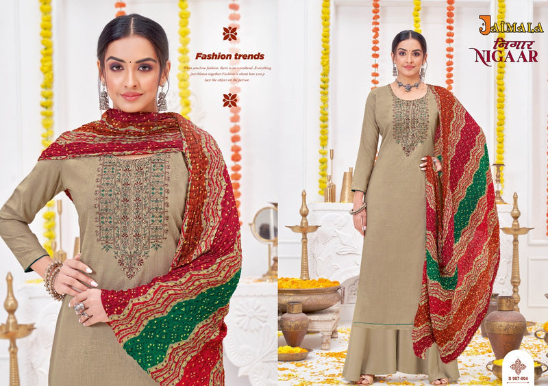 Alok Suits Jaimala Nigaar Rayon Slub Embroidery Designer Festive Wear Salwar Suits