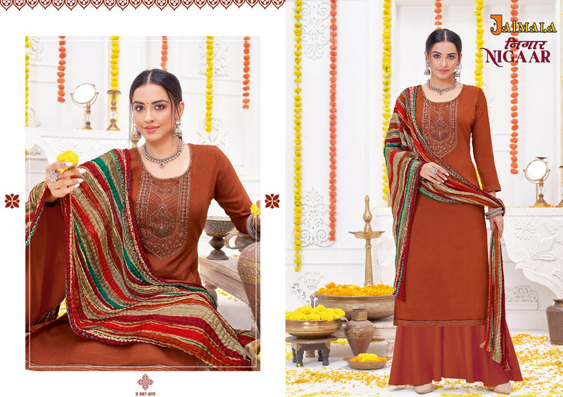Alok Suits Jaimala Nigaar Rayon Slub Embroidery Designer Festive Wear Salwar Suits