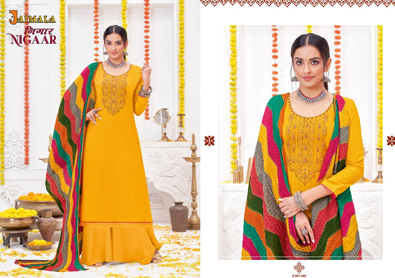 Alok Suits Jaimala Nigaar Rayon Slub Embroidery Designer Festive Wear Salwar Suits