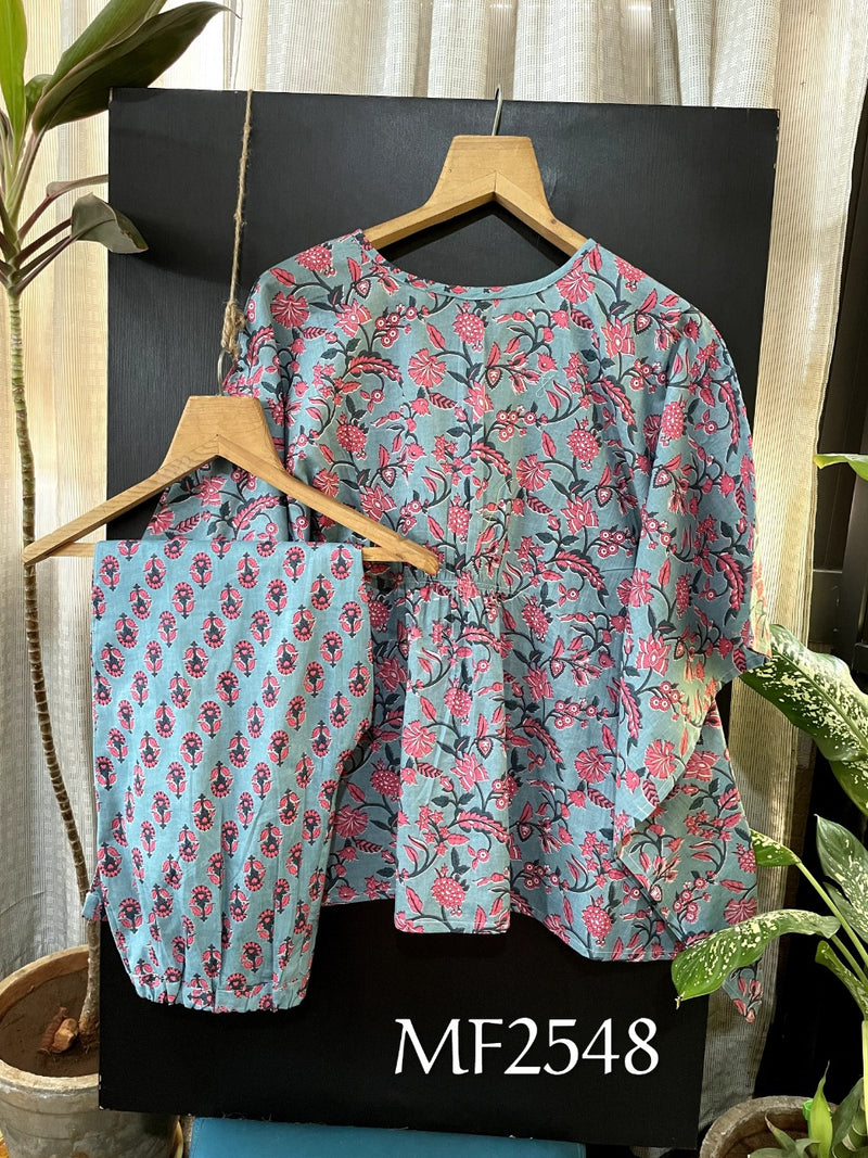 Mesmora Night Wear Series Khadi Cotton Printed Fancy Wear Kurtis With Bottom