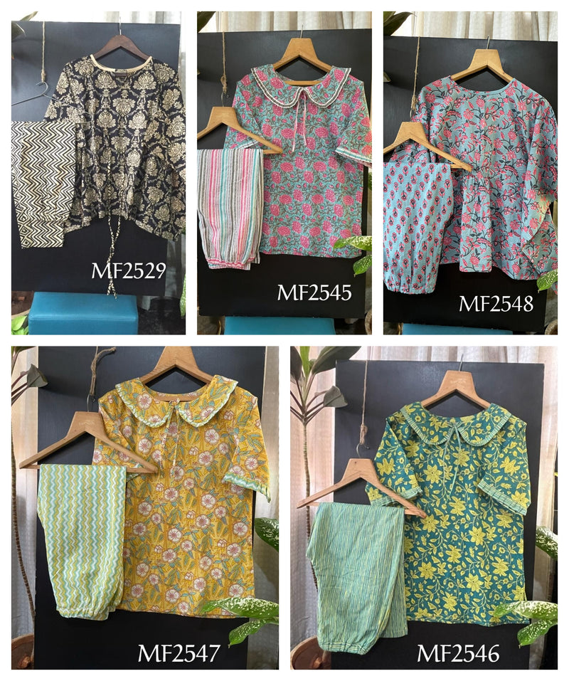 Mesmora Night Wear Series Khadi Cotton Printed Fancy Wear Kurtis With Bottom