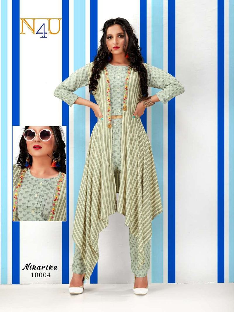Tunic House Niharika Rayon Fancy Party Wear Kurtis With Jacket & Bottom