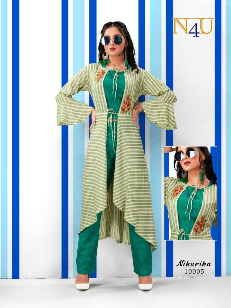 Tunic House Niharika Rayon Fancy Party Wear Kurtis With Jacket & Bottom