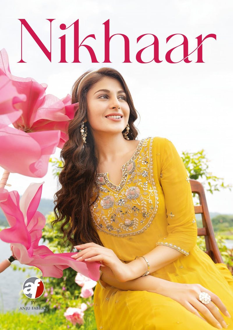 Anju Fabs Nikhaar Georgette With Heavy Embroidery Work Stylish Designer Beautiful Fancy Kurti