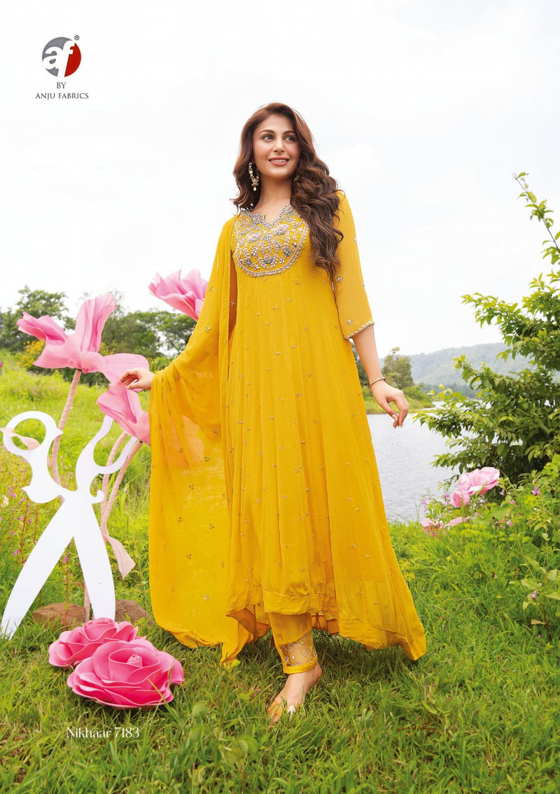Anju Fabs Nikhaar Georgette With Heavy Embroidery Work Stylish Designer Beautiful Fancy Kurti