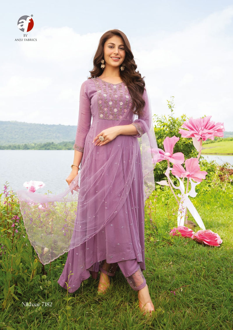 Anju Fabs Nikhaar Georgette With Heavy Embroidery Work Stylish Designer Beautiful Fancy Kurti
