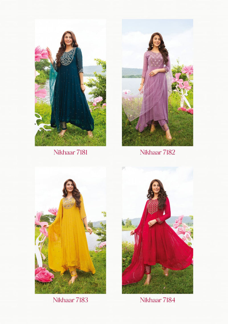 Anju Fabs Nikhaar Georgette With Heavy Embroidery Work Stylish Designer Beautiful Fancy Kurti