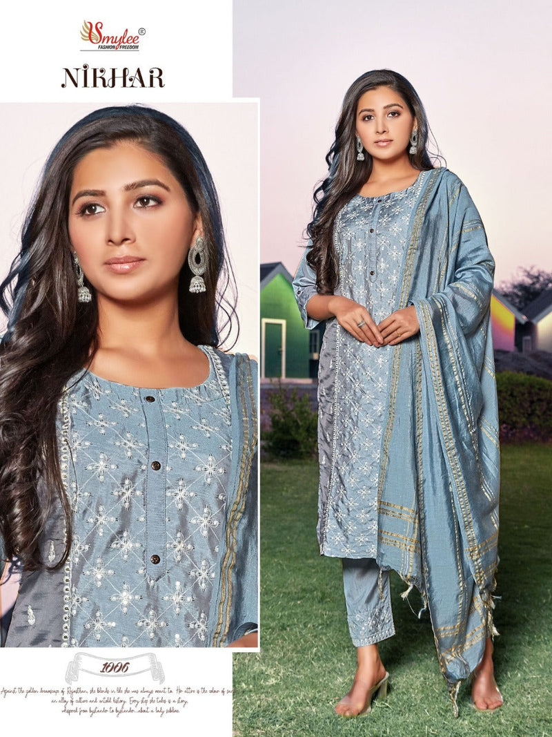 Smylee Fashion Nikhar Fiona Silk Designer Silk Fancy Stylish Party Wear Kurtis With Bottom & Dupatta