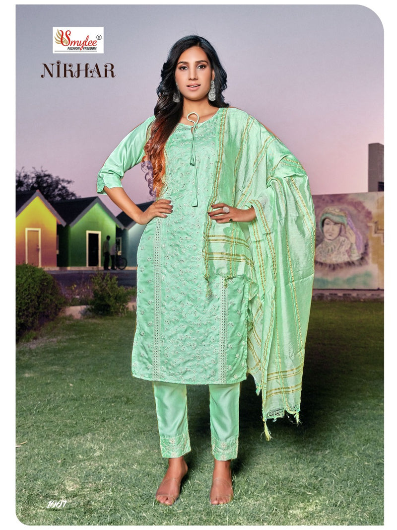 Smylee Fashion Nikhar Fiona Silk Designer Silk Fancy Stylish Party Wear Kurtis With Bottom & Dupatta