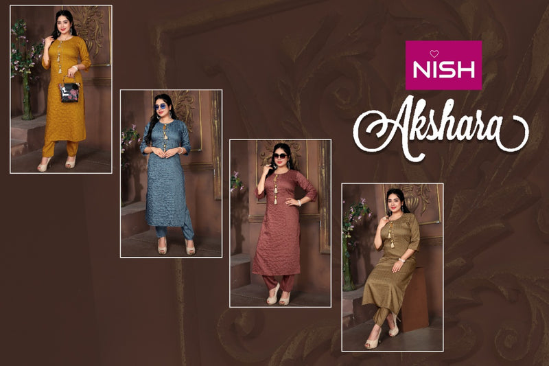 Nisha Akshara Chinon Silk Party Wear Straight Kurtis With Pant Style Bottom