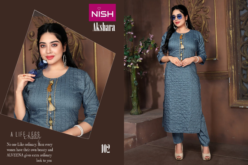 Nisha Akshara Chinon Silk Party Wear Straight Kurtis With Pant Style Bottom
