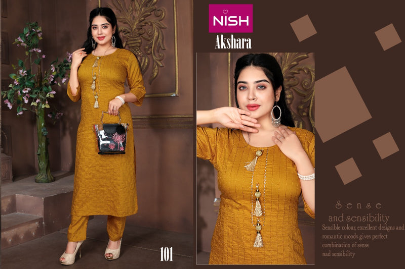Nisha Akshara Chinon Silk Party Wear Straight Kurtis With Pant Style Bottom