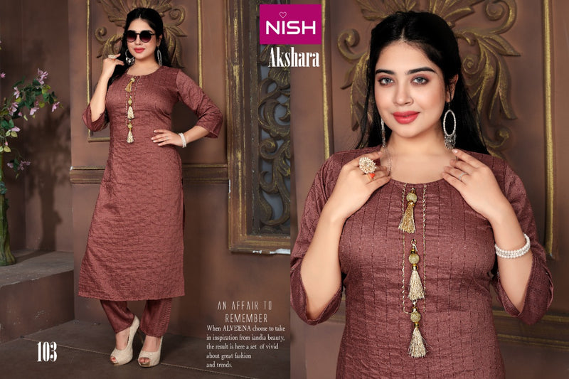 Nisha Akshara Chinon Silk Party Wear Straight Kurtis With Pant Style Bottom