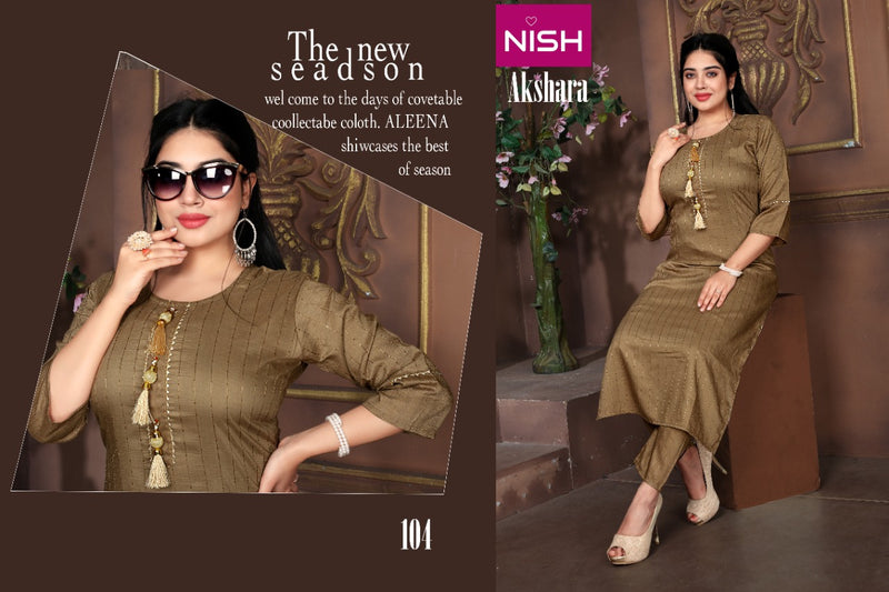 Nisha Akshara Chinon Silk Party Wear Straight Kurtis With Pant Style Bottom