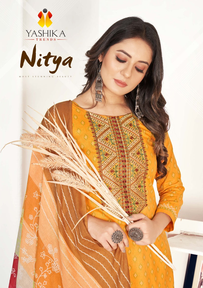 Yashika Trends Nitya Pure Cotton With Heavy Embroidery & Printed Work Stylish Designer Casual Wear Salwar Kameez
