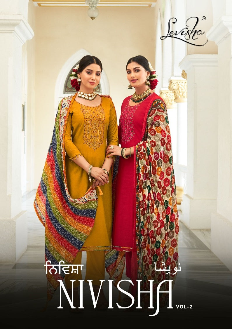 Levisha Nivisha Vol Rayon Slub Embroidery Swarovski Designer Partywear Salwar Kameez