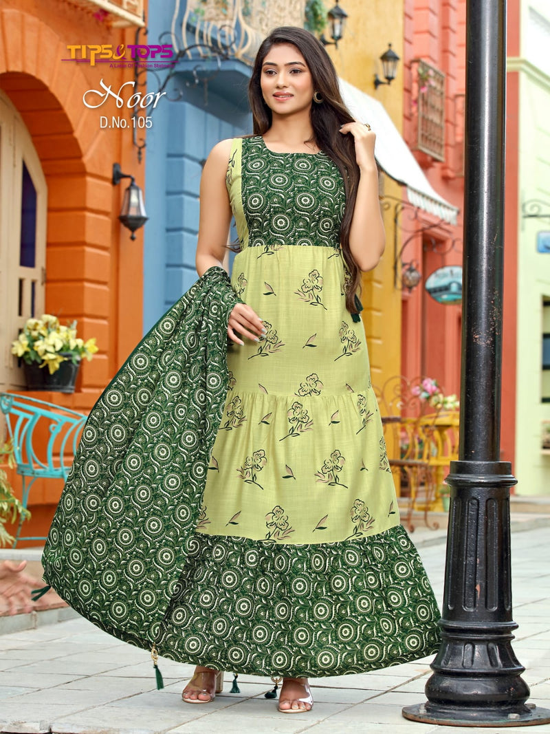 Tips & Tops Noor Rayon With Printed Work Stylish Designer Casual Look  Beautiful Kurti