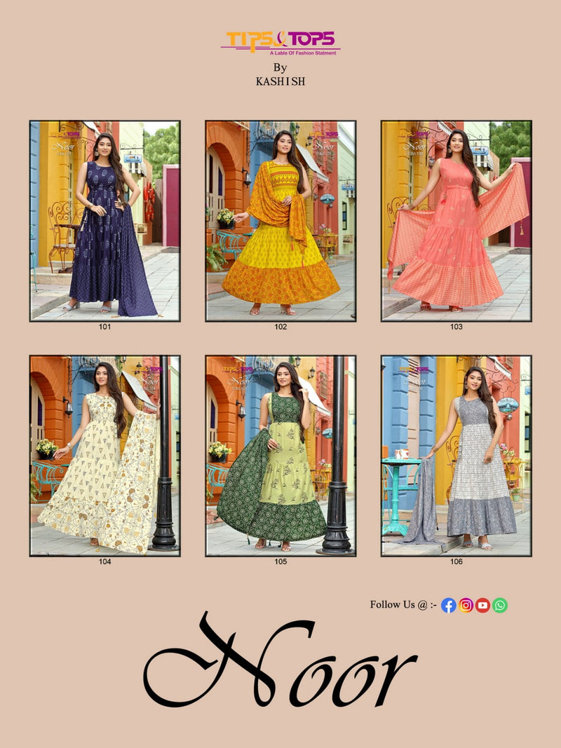 Tips & Tops Noor Rayon With Printed Work Stylish Designer Casual Look  Beautiful Kurti