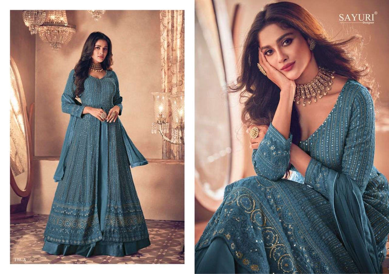 Sayuri Designer Noor Gold Georgette Heavy Party Wear Kurtis With Skirt