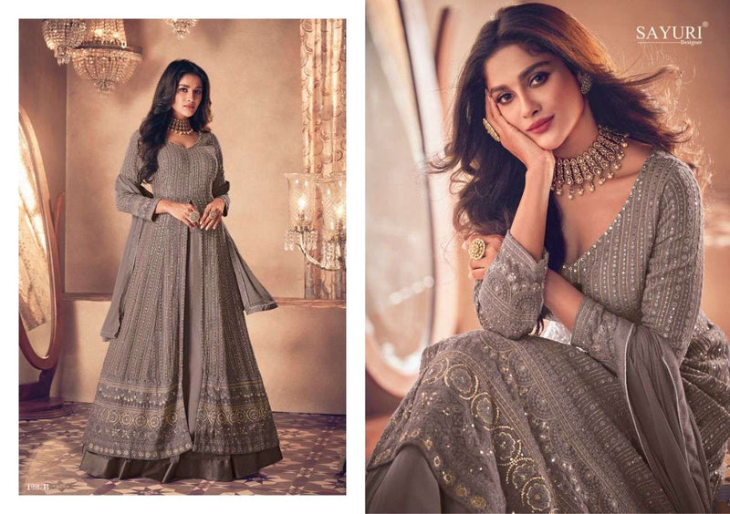 Sayuri Designer Noor Gold Georgette Heavy Party Wear Kurtis With Skirt