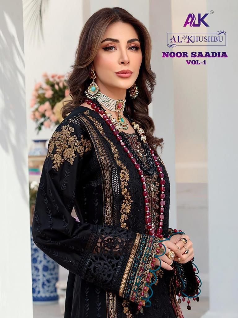 AL Khushbu Noor Saadia Vol 1 Pure Cambric Cotton Pakistani Style Party Wear Salwar Suits