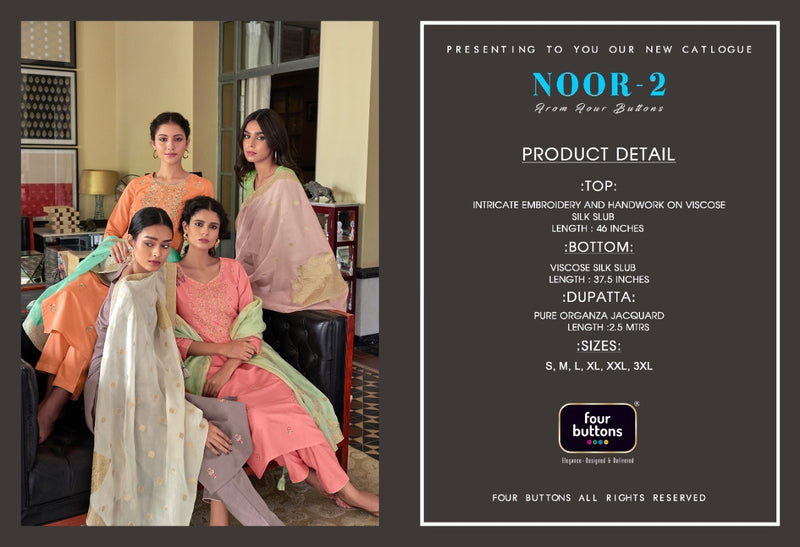 Four Buttons Noor Vol 2 Viscose With Beautiful Embroidery Work Stylish Designer Casual Look Fancy Kurti