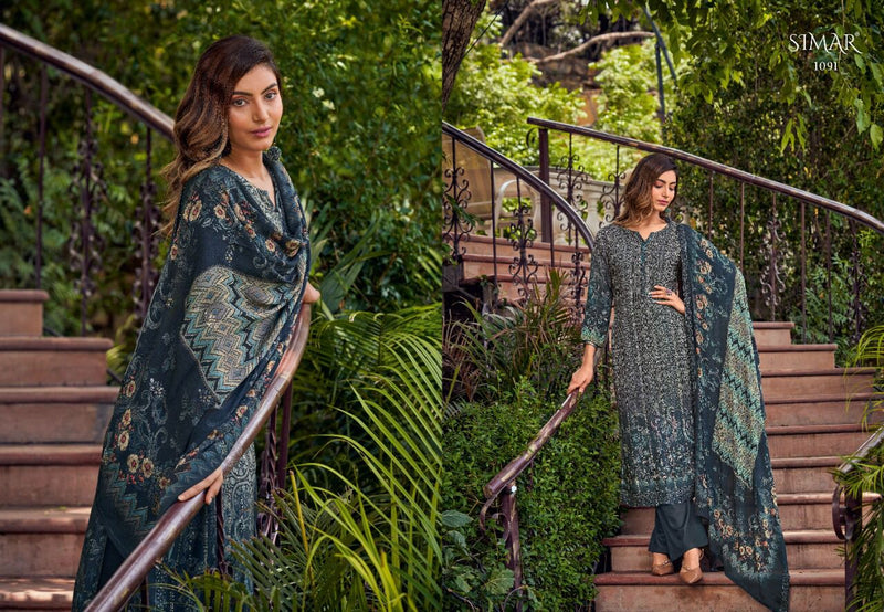 Simar Glossy Noura Muslin Viscose Printed With Embroidery Work stylish Designer Salwar Suit