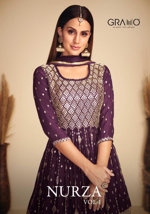Gramo Nurza Vol 1 Georgette With Heavy Embroidery Work stylish Designer Party Wear Fancy Kurti