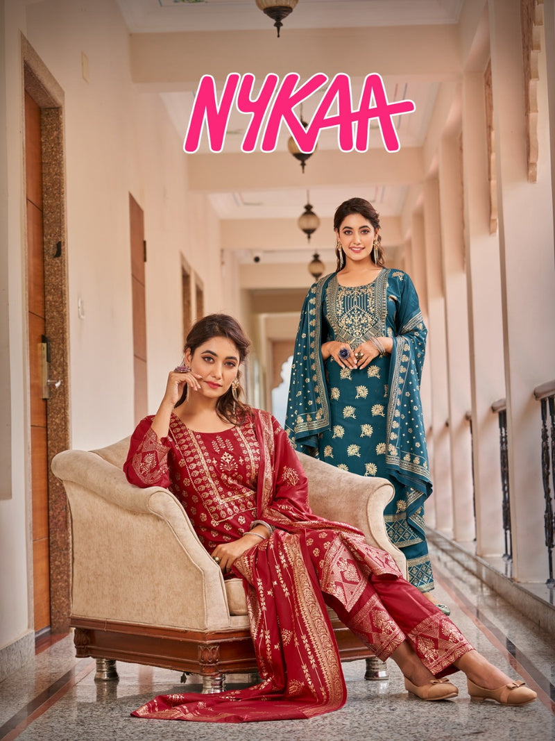 Banwery Fashion Nykaa Rayon With Foil Printed Work Stylish Designer Festive Wear Fancy Look Kurti