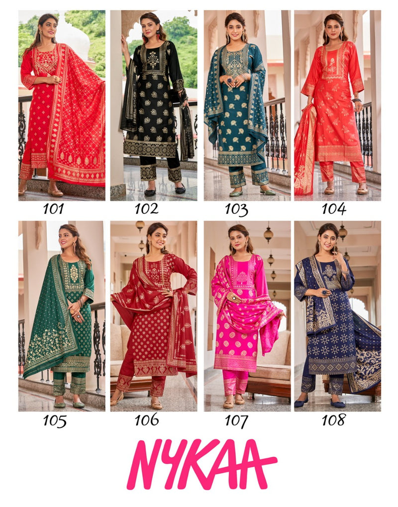 Banwery Fashion Nykaa Rayon With Foil Printed Work Stylish Designer Festive Wear Fancy Look Kurti