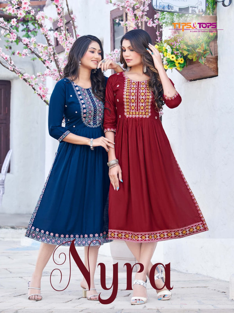 Tips & Tops Nyra Rayon With Heavy Beautiful Work Stylish Designer Party Wear Fancy Kurti